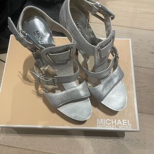 Michael Kors silver metallic heel sandal